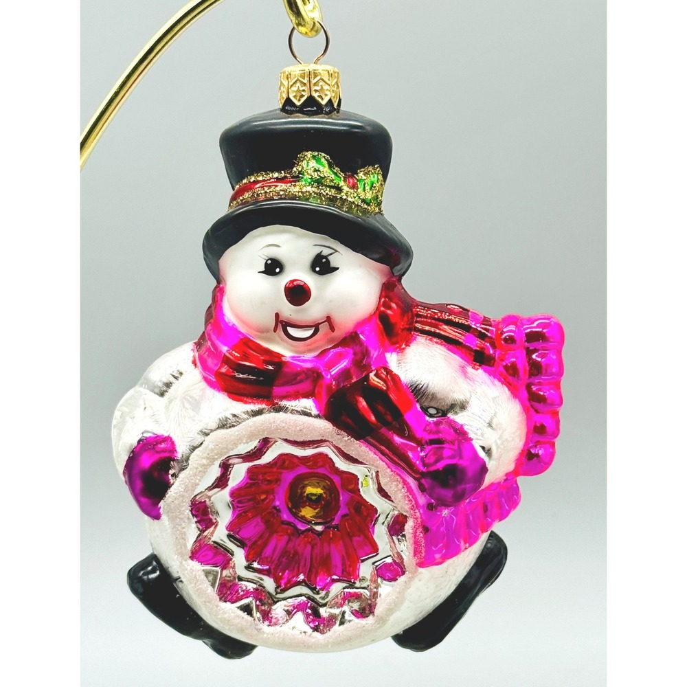 Christopher Radko Belly Roll Snow Stroll Reflector Vintage Snowman Ornament 4.5"